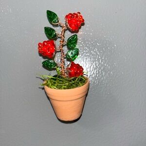 Handcrafted Beaded Raspberry Plant Fridge Magnet
